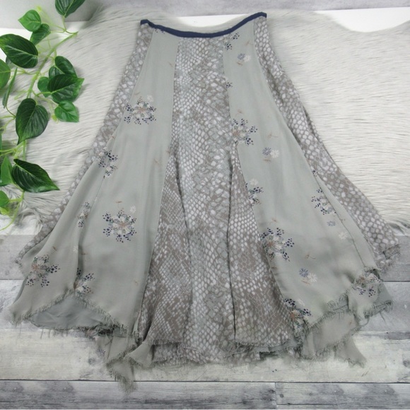 FREE PEOPLE Rock On Snake Floral Print Mixed Media Handkerchief Hem Maxi Skirt 4 - Picture 4 of 12